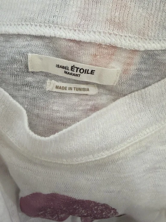 Isabel Marant Etoile White w Pink Logo Linen Slub Crew Neck Klowia Top Sz. M - Picture 7 of 7